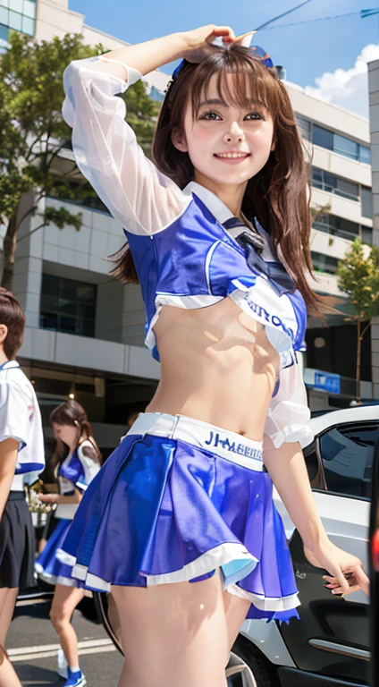 (hight resolution、ultra-detailliert、Raw photo)、A detailed eye、Detailed mouth、A big smile、Cheergirl Costume、cheering、detailed tits、Detailed Limbs、Healthy thighs、Navel