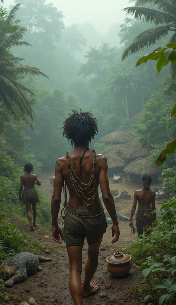 Happy african men sitting around a big pot drinking from it with straws, african village setting, cinematic lighting, artgerm style, 32k, ultra HD, unreal engine rendered, sunrise shining, with iridescent light,