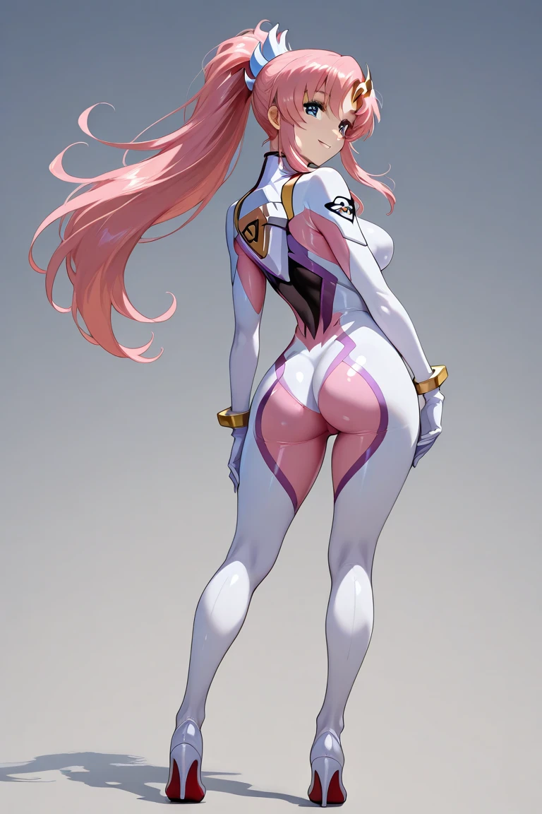 (8K, top-quality, masterpiece:1.2), (reallistic, Photorealsitic:1.37), (Super Detail), (One girl), (Highly detailed), (beautifully detailed eyes), (of the highest quality), (super detailed ), (masterpiece), (Detailed face),20yr old, ((pink hair,long hair)), medium breasts, clothed, Perfect Lighting, BREAK, (white color palette:1.2), (shiny fabric:1.2), (tight-fitting:1.5), (angelic theme:1.3), (long sleeve top:1.4), (turtleneck:1.4), (bodysuit:1.4), (skin-tight pants:1.5), (ankle length:1.3), (white boots:1.4), (pointed toes:1.3), (choker necklace:1.2), (silver jewelry:1.2), (sleek hair:1.2), (model pose:1.3), BRAKE, (mid shot:1.2), (long pink hair:1.3), (gentle smile:1.3), (facing forward:1.2), (hands behind back:1.3), (arched back:1.2), (white background:1.2), (soft lighting:1.2)