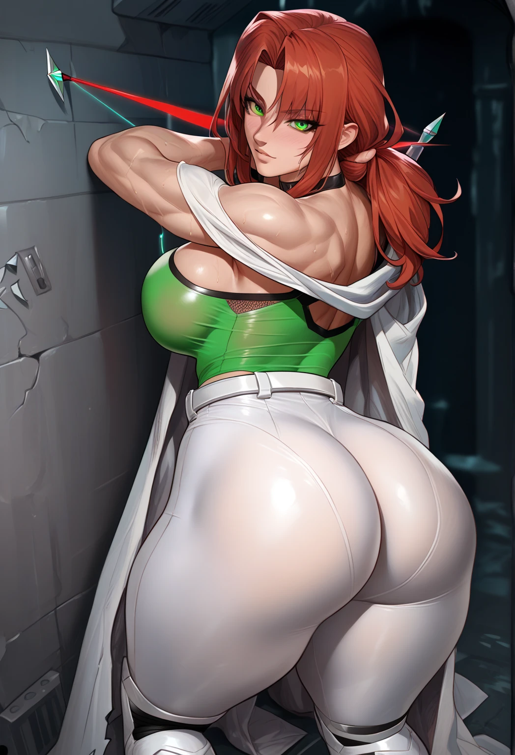 score_9, score_8_up, score_7_up, score_6_up, 1girl,1 man, 1girl, 35 yo, milf, mature woman, huge breasts, saggy breast, She wears a long fur cloak, and her neck and arms are covered in fur-lined green leather. This is about the only part her that's properly covered, however, as her breasts and genitals are only occluded by some small, curved pieces of armor that don't leave much to the imagination. long hair, red hair, ponytail, huge breasts, outdoors, lewd expression, beautifuls lips, lisptick,horny girl, she is sit on a strong black male, interracial, black male kiss her, penis on her ass, ready to anal sex, NTR, outdoor, in a forest, detailed background, back view,