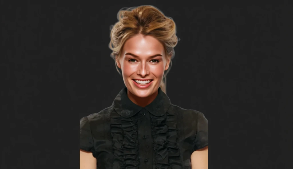 KannsGenerate a hyper-realistic, high-resolution (4K or higher) portrait of a human. The subject should be a female in her mid-20s, with medium-length straight blonde hair, blue eyes, and a fair skin tone. She should be dressed in modern, stylish attire consisting of a black leather jacket and a dark shirt. Position her in a dimly lit setting with a dark, blurred background to focus on the subject. The lighting should be directional but soft, coming from a 45-degree angle to create a dramatic effect on her face. Her expression should be intense and enigmatic, with a subtle, closed-mouth smile. The style should be photorealistic with a contemporary, edgy feel, similar to the example provided. Please pay close attention to textures and fine details such as skin pores, individual strands of hair, and the texture of her clothing. The image should look as if it was taken by a high-end DSLR camera with a prime lens.