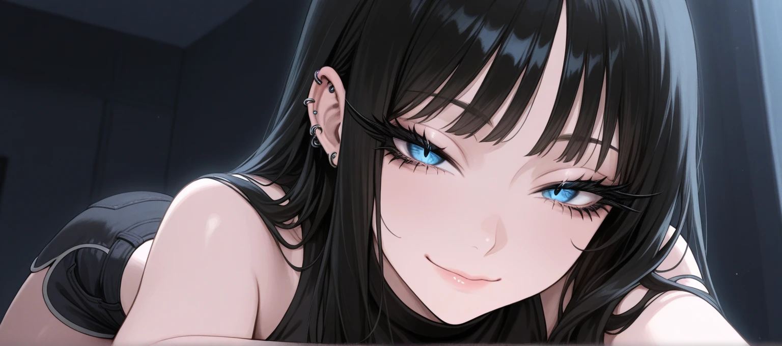 anime girl with long black hair and blue eyes in a black dress, artwork in the style of guweiz, beautiful anime portrait, detailed digital anime art, extremely detailed artgerm, digital anime illustration, digital anime art, beautiful anime girl, realistic anime artstyle, detailed portrait of anime girl, beautiful anime woman, made with anime painter studio