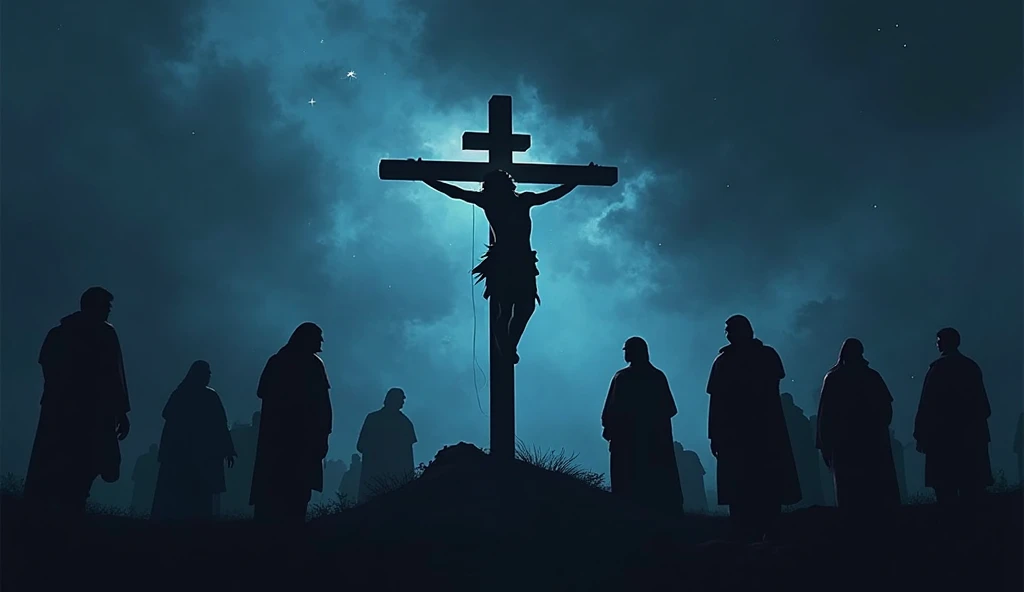 (((masterpiece))), (((Highest quality))), ((Very detailed)), (photograph), (photo:1.2) of a Man alone with arms outstretched and both hands nailed to a Christian cross upside down, the man is crucified on the  upside down cross. He is in the middle of a gloomy and terrifying forest at night. Shadows of dark men around. Photorealistic style. Intricate details, shimmering, sparkling, iridescent, mesmerizing, dreamlike, ethereal, cinematic lighting, dramatic shadows, vibrant colors, soft focus, hyper realistic, masterpiece. 
[Entire scene is surrounded by mist, evoking a mysterious and eerie atmosphere. The lighting is dark and atmospheric, with smoke and fog adding a touch of sinister ambiance. Best quality image, HDR enhancement, showcasing the utmost level of detail and realism]. [8K, Best Quality, Ultra High Resolution, (highly detailed CG unity 8k wallpaper), (best photo), (best shadows), isometric 3D, octane rendering, ray tracing, highly detailed, (Best quality, 4K, 8k:1.2), absurdity, ultra detailed, (realistic, photorealistic, photorealistic:1.37), complex parts, HDR, (complex parts:1.12), (hyper detailed, hyper realistic, Soft lighting, spicy:1.2), (complex parts, Hyper detailed:1.15). Blurred foreground. (backlit), masterpiece, high quality, brightness, chromatic aberration, foggy smoke, shadows, contrast, (warm hue, warm tone), high details, natural reflections]. many details. Cinematic lights. photo.