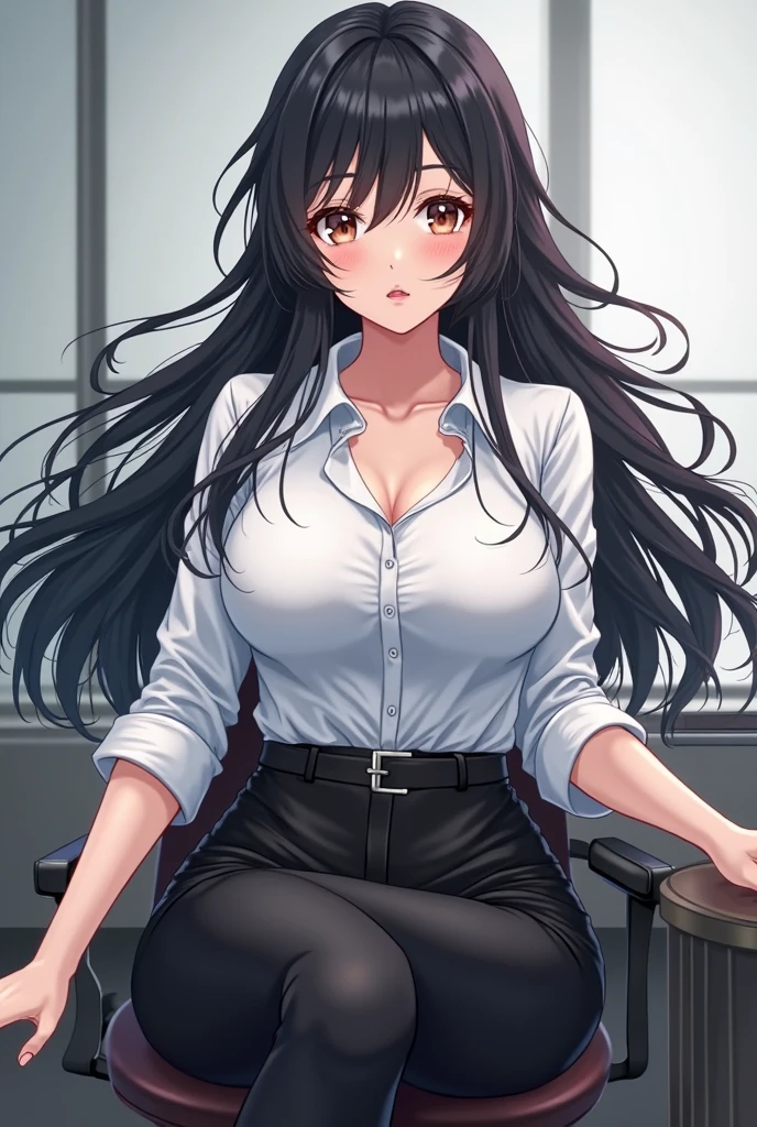 1girl, 34yo sofia takigawa_jav, breasts, eyelashes, looking at viewer, cowboy shot, sitting, crossing legs, dynamite lighting, attractive body, wearing office attire, white blouse, pink singlet, belt, black pants,
(ulzzang-6500:0.0), (ultimate quality, masterpiece, highres:1.0), (photorealistic, realistic:1.9), nice hands,