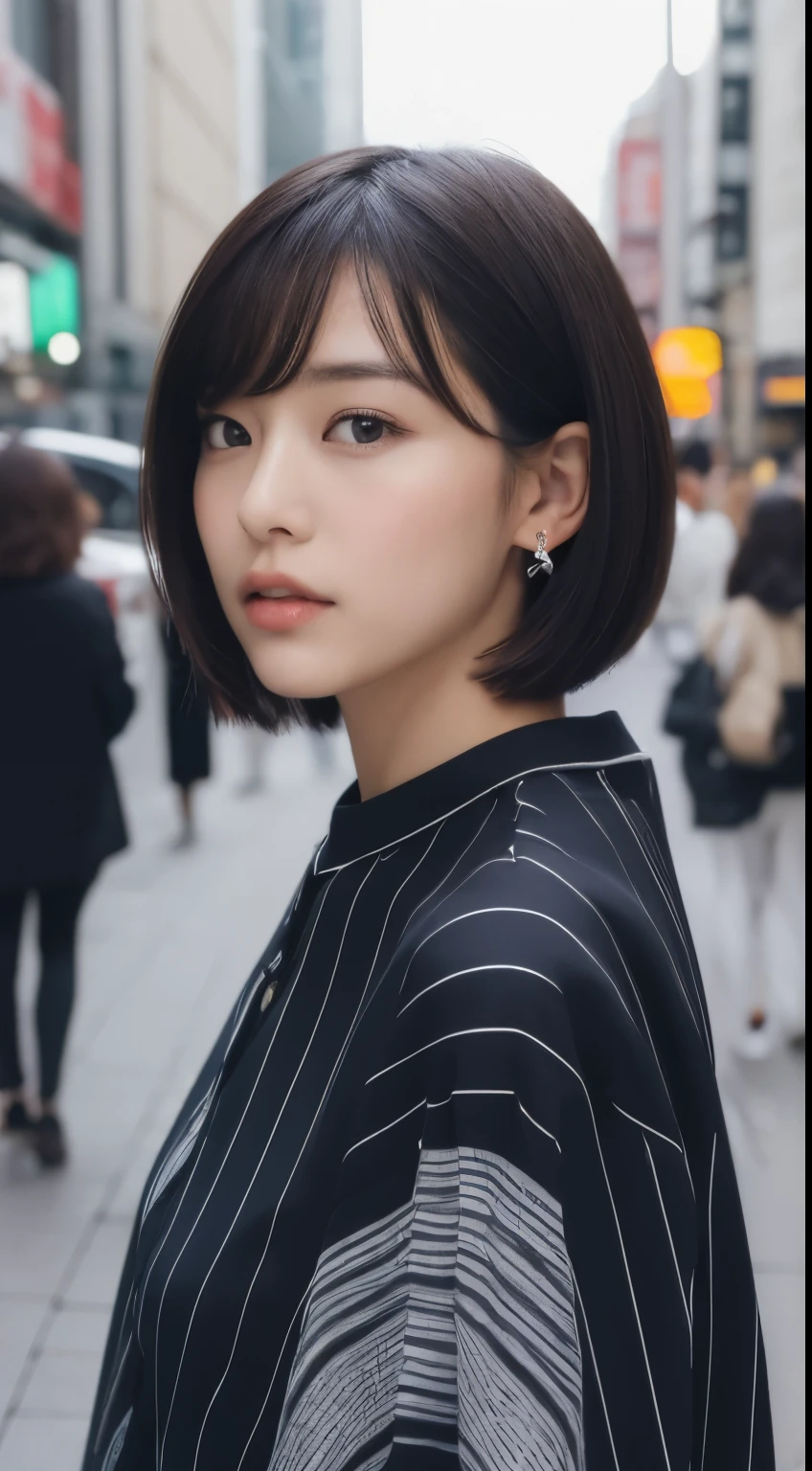 T-Shirts:1.3, City of night:1.2, Medium Bob, ponytail