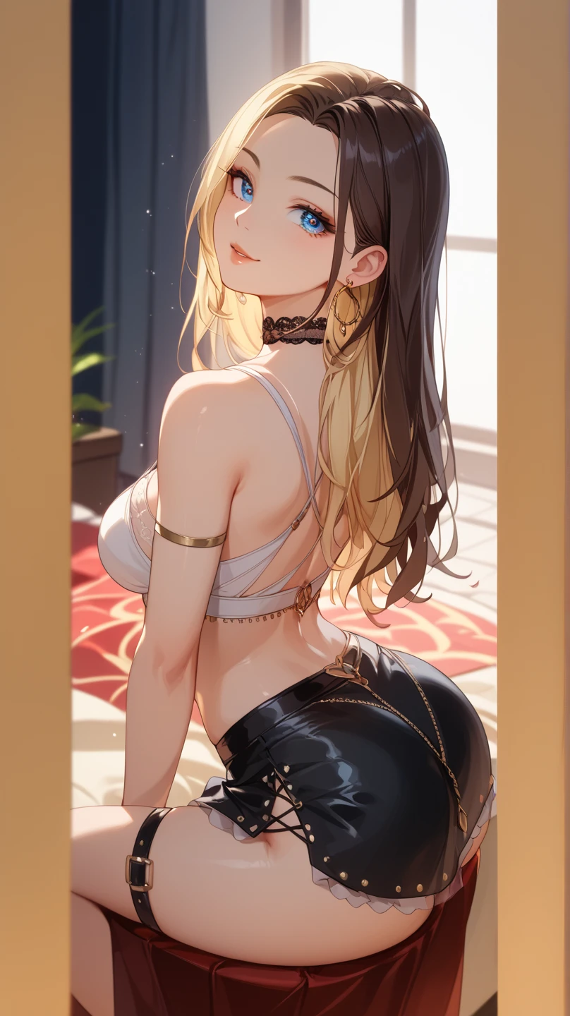 masterpiece, best quality, monica, ass, huge ass, backlighting, looking at viewer, <lora:monica-000018:0.5>