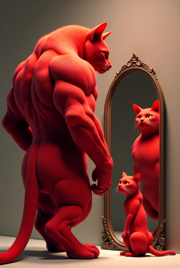 Create an image of a pink panther with tattoos, king style, wearing a dragon robe, holding an iPhone, taking a selfie in the mirror with a brave expression.