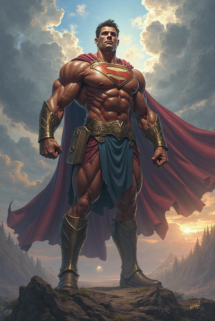 A character that is a mixture of , marvel Thor, Superman, goku, ares, god of war Zeus and Hercules, abs,