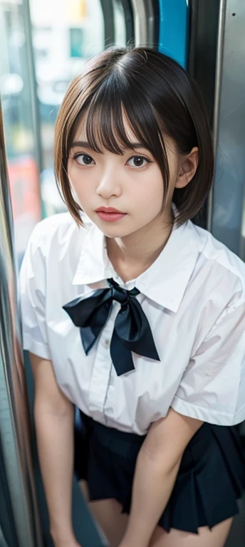 (8K、top-quality、masterpiece:1.2)、(reallistic、Photorealsitic:1.2)、 ((sitting on))、独奏、Classroom、eye closed、(Pained look)、Stretch your legs、In the school、Fine and beautiful eyes、(Dark blonde hair:1)、(short-hair:1.1)、student clothes, A dark-haired, The shirt, bblurry, blurry backround, white shirt, life-like, length hair, s lips, Brown-eyed, neck tie, pleatedskirt, masterpiece, top-quality, ultra-detailliert、(((Touching the crotch from the top of the panties)))、(((Pee with your crotch in check)))、(((Mansuji、mekosji)))、(((Suppress pee by holding back the crotch)))、((Pained look))、((Closed both eyes and a distressed expression))、(((Touching the crotch from the top of the panties)))、(ignore)、(((Close your eyes、distressed face)))、Holding back from peeing、