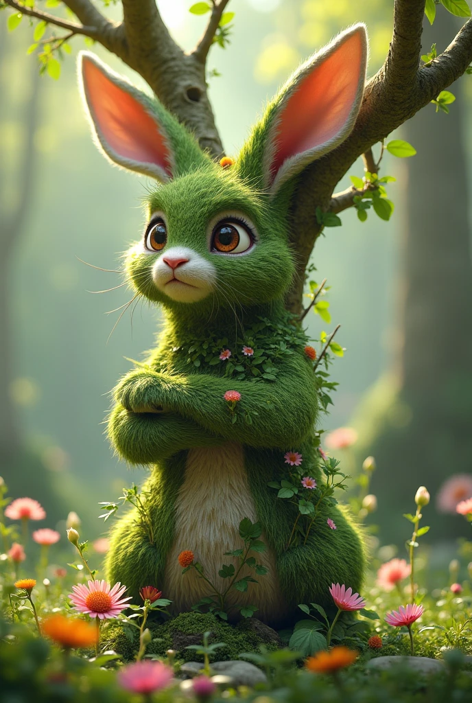 I want you to make a rabbit fused with a big, green tree - SeaArt AI