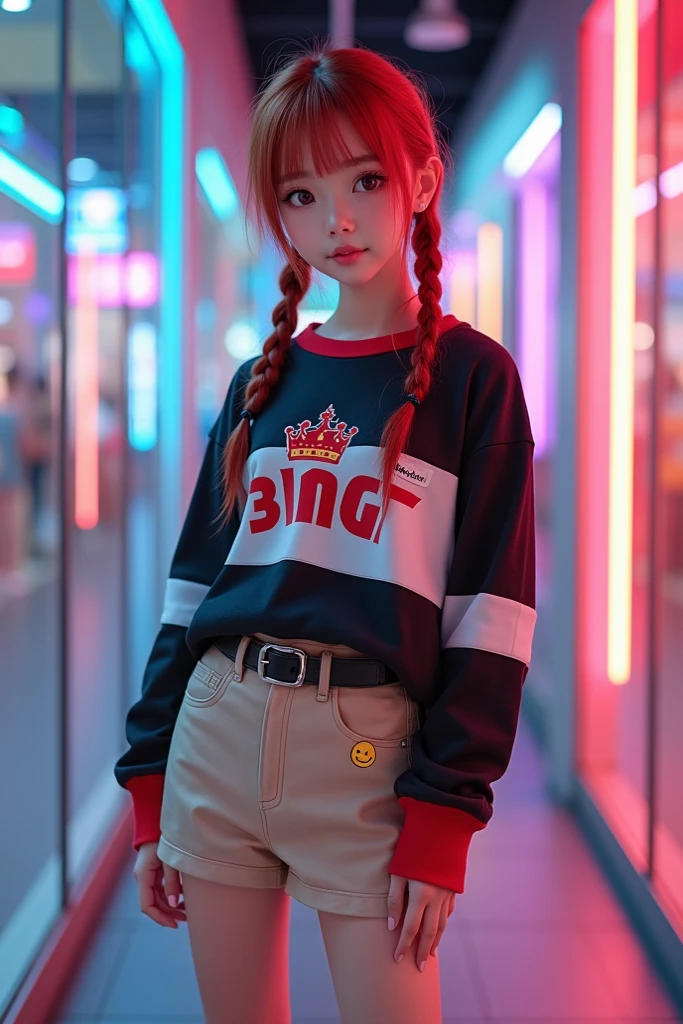 a beautiful 12 year old european girl, orange curly hair, unique haircut, shy and joyful expression, orange and black halloween pants and an oversize Tee-shirt, hyper detailed, photorealistic, 8k, sharp focus, dramatic lighting, cinematic composition