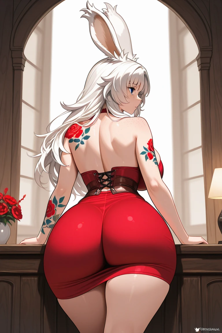 masterpiece, best quality, shadows, perfect hands, perfect legs, perfect anatomy, pretty face, mature features, 1 girl, 21 years old, MILF, succubus woman, red sexy dress, black lips, white long hair, thighs, ass, breast, seductive, spicy, posing, cinematography lights, dark naughty room background,