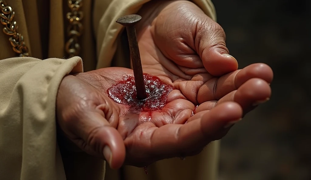 Jesus christ pierced hand's , blood dropping from them, background sky