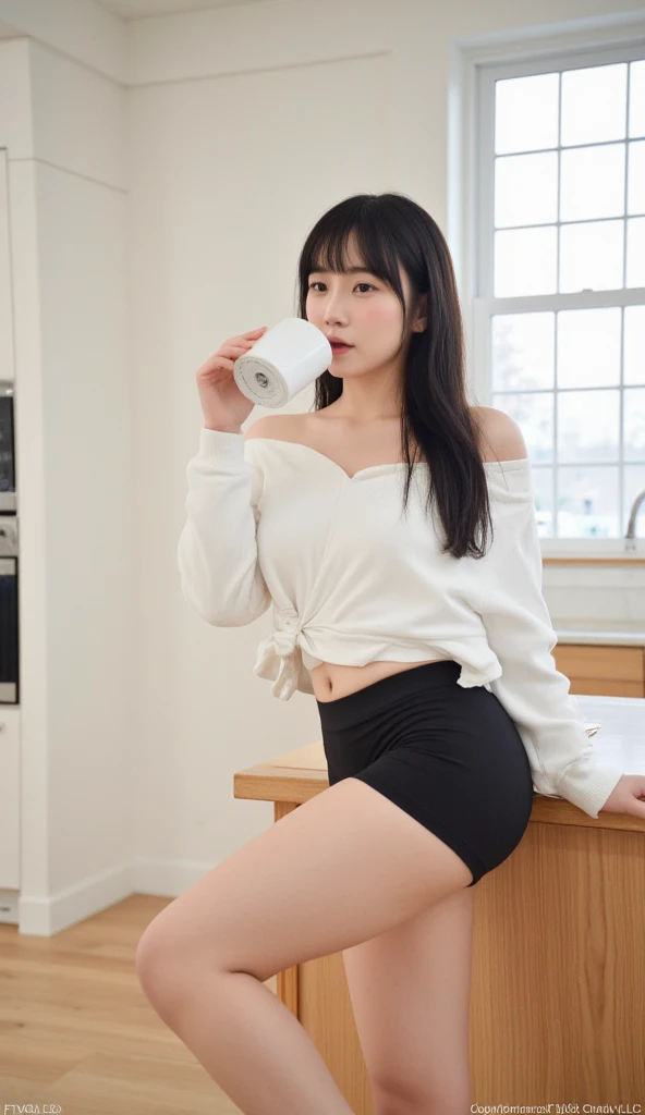nsfw,((table top, highest quality, High resolution, nffsw, perfect pixel, 4k, nffsw, nffsw))), 1 girl, single, alone, beautiful woman、I could see the whole body、 ((wavy medium hair, bangs, brown hair)), ((brown eyes, beautiful eyelashes, realistic eyes)), ((detailed face, blush:1.2)), ((smooth texture:0.75, realistic texture:0.65, realistic:1.1, Anime CG style)), medium breasts, dynamic angle, perfect body, (santa claus costume、red knit hat、red off shoulder sweater、long flare skirt、No bra)), Sit on the hotel sofa、Very embarrassing panic smile、Open your mouth and look surprised、 looked back、lean forward、(The wind flipped my skirt and exposed my butt.................................................、stick out your butt、touch your butt with both hands、pink lace panties)、