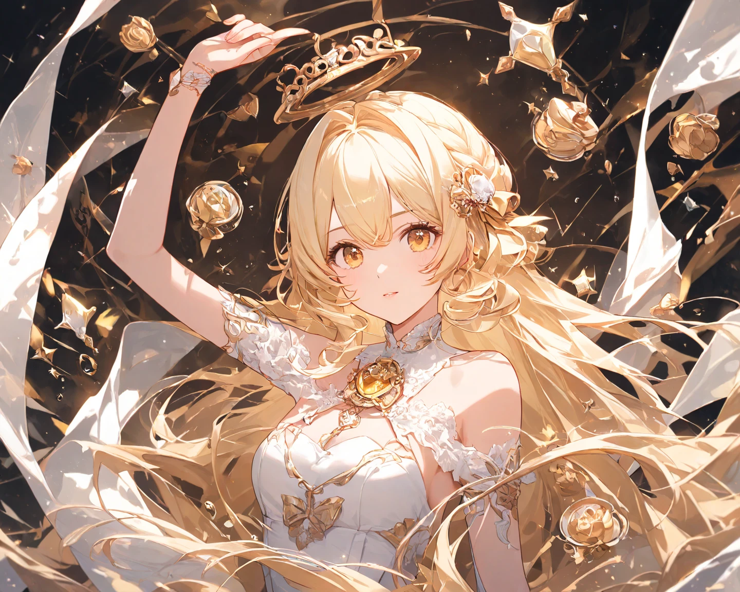 best quality, High_solve, clearly_image, Detailed background ,girl, nude,flower,flower园,moon, night,Hook of Holland, Wide-angle lens, crown, 