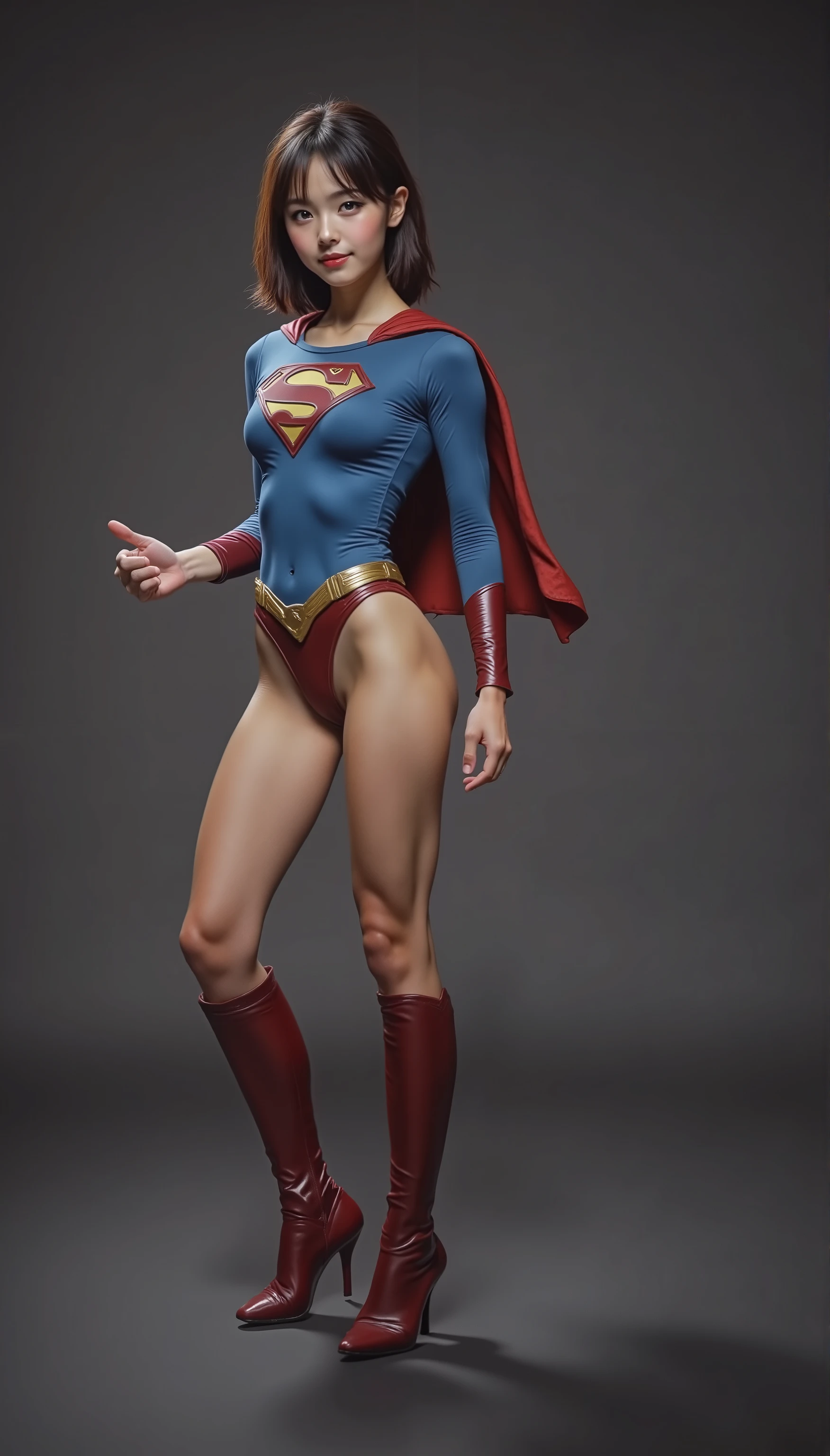 no background、((( let's legally express beautiful legs with black tights .)))、((( Legally Express the Beauty of Your Smile )))、((((Make the most of )))、(((supergirl costume on background)))、(((beautiful hair)))、(((pain)))、((( wear black tights ....、Wear red boots)))、((best image quality、8k))、((top quality、8k、masterpiece:1.Wave Backgrounds )))、intense concentration:1.2、beautiful women with perfect bodies:1.4、Thin abdominal muscles:1.2、wet body:1.5、very detailed face and skin textures、8k
