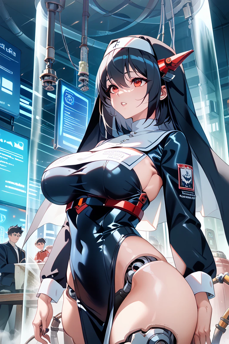 photo session, paddock senpai in badly torn leotard trying change leotard, shooting from the front, future motorsport, bare belly button, bare shoulder, ultra-thin pants, full breasts, {{{large breasts}}}, keshikaran wagamama body, unzipped, braless, g-string underwear, exoskeleton, futurepunk, neonlight, midnight, huge future mech, glad, long hair, gleaming skin,nsfw