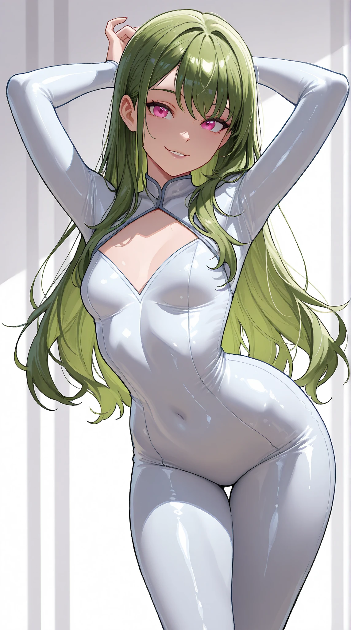 1 Girl, Medium Breasts, Half Orange Hair And Half Lime Green Hair, Split Hair Color, Two Hair Colors, Lime Green Eyes, Nice Eyes, Long Hair Style, Freckles, Nice Lips, Nice Nose, Pale White Skin, Smooth Skin, Uncaring, Sexy, Bitch, Sexy Swimsuit
