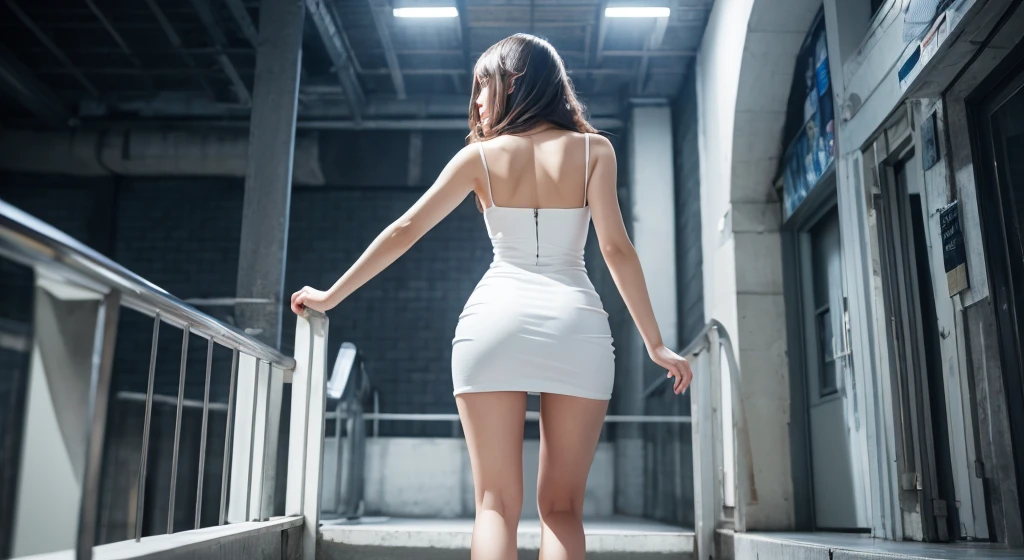 (8K分辨率,Photo above the calf,Capture the woman's back),(1womanl,20yr old,((Only the hair on the back can be seen,Delicate back,详细的脸),floated hair),Delicate and sexy back,Fair smooth skin,(Best Skin Type:1.21),The back is rich in detail,(Butterfly bone),captivating curves,(Harnes,Irregular hip skirt:1.4,(Bare to the buttocks,Thin wire connects the top)),(Delicate Roman heels,Attractive long legs,Stocking bundle pattern),bangle,Tall figure,(action:Don't look at the camera,Look out over the city in the distance,Open legs,stooped,Pout your hips,Hand on the window),Exquisite back artwork,perfect hand,Ultra-fine clothing material),(high rise,Huge floor-to-ceiling windows,City night background,Exquisite environmental details),(Professional lighting,动态照明),((The color is uniform,(silvery white,brown pubic fur,black in color,blue colors,red colour))),(Golden section,Forward and reverse capture,Cinema lenses,Hasselblad photograp,tmasterpiece:1.3),(Object of sexual fantasy,fashion art,trendsetting,Artis,Art platform)