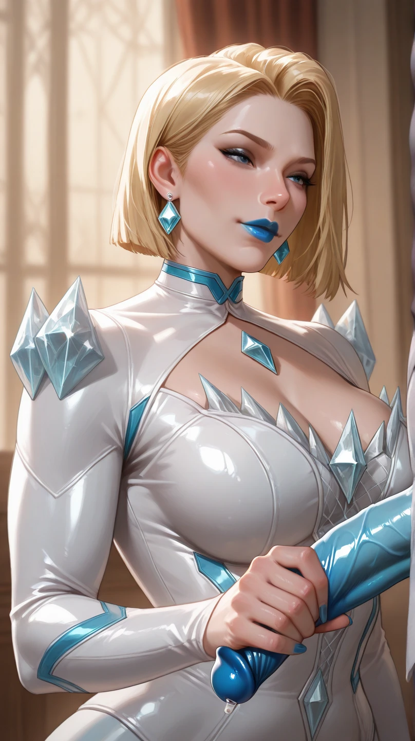 closeup photograph, (best qualityer,highres,master part:1.2),ultra detali,realisitic:1.37,sexy girl with superpowers, stunning blue eyes, long icy blonde hair, fierce expression, icy breath, Ice patterns on the skin, hypermuscle, Breasts huge, sparkling frost aura, Cool blue lighting, dark and mysterious background, intense stare, captivating beauty, icy blue nails, frozen environment, powerful and confident posture, Super hero, frozen fragments floating in the air, dynamic movement, Icy makeup, cold and cold atmosphere, Seductive charm, dangerous and seductive, Icy powers, icy touch, The embodiment of winter, Cold hug, enchanting presence.street at night, fotorrealisitic, cinematic lighting