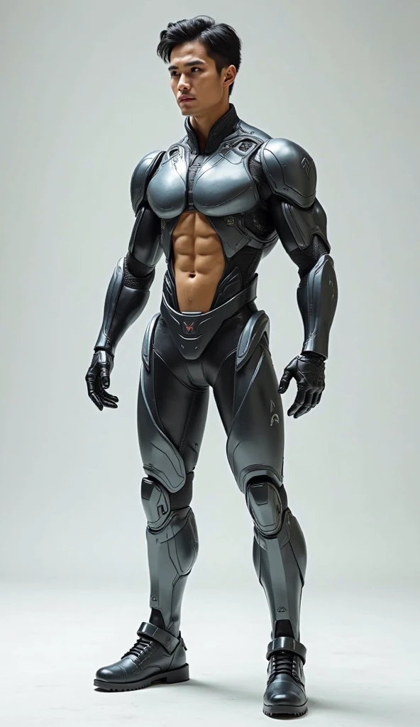 sculpture design，figure，GK model，figure全身，Show muscles，（Exquisite base），Wu Yifan，Handsome cybernetic boy looking at camera in lingerie detailed muscular realistic masterpiece，muscular，