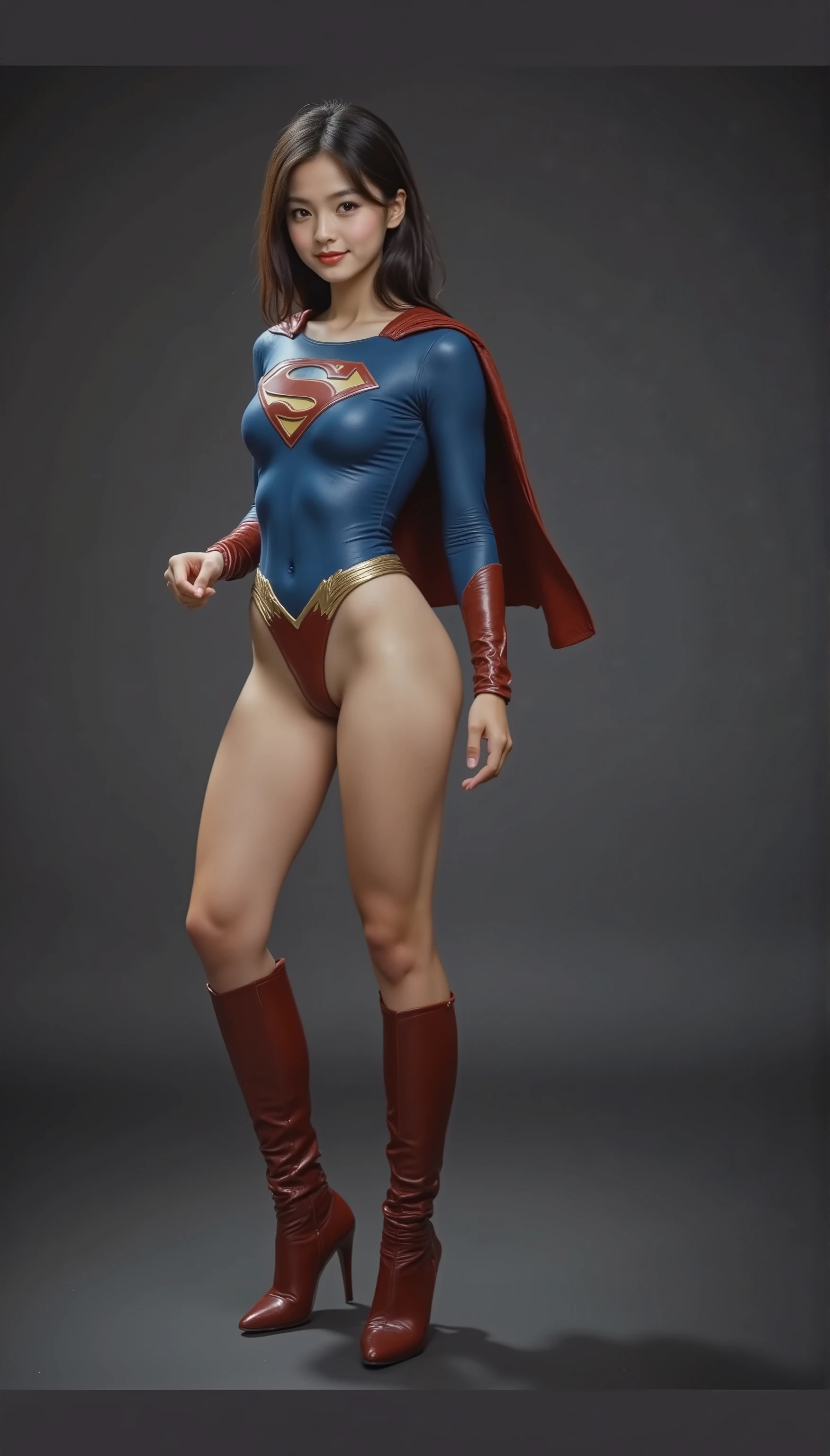 no background、((( let's legally express beautiful legs with black tights .)))、((( Legally Express the Beauty of Your Smile )))、((((Make the most of )))、(((supergirl costume on background)))、(((beautiful hair)))、(((pain)))、((( wear black tights ....、Wear red boots)))、((best image quality、8k))、((top quality、8k、masterpiece:1.Wave Backgrounds )))、intense concentration:1.2、beautiful women with perfect bodies:1.4、Thin abdominal muscles:1.2、wet body:1.5、very detailed face and skin textures、8k