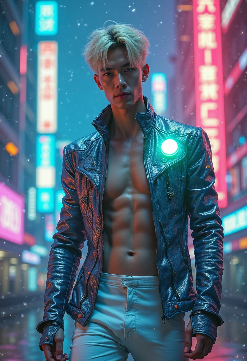 Astonishingly Beautiful Cyberpunk 19yo skinny twink boy a combination of Jonathan Brandis and Justin Bieber, gracefully pole dancing shirtless and barefoot for an audience of nudists in a cyberpunk mega structure at midnight. Sleight build. (Provocative risqué Cyberpunk gay pride style.) Provocative arousing pose. Award-winning Avant-garde picture. Very beautiful people in the crowd. Debauchery. Faces in ecstasy