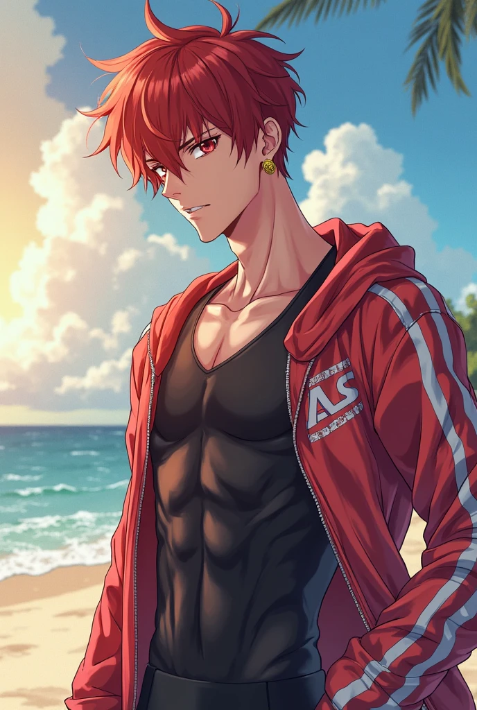 1 man, red hair, shirtless, masterpiece, best quality