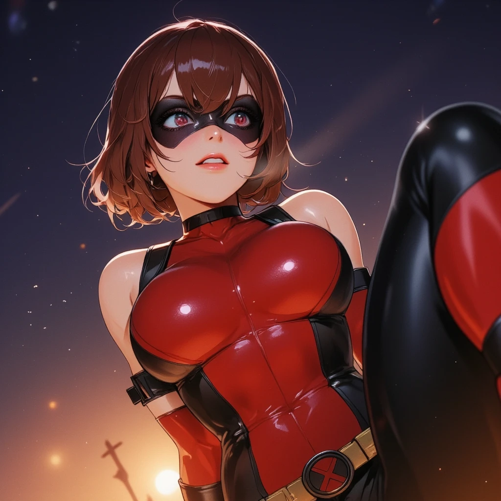 The Incredibles: Elastgirl romantic snuggle on a black strong man as she fall in love with him, a black strong man cuddle Elastgirl as if he is protect her, romantic poses, on top of tall roofs.