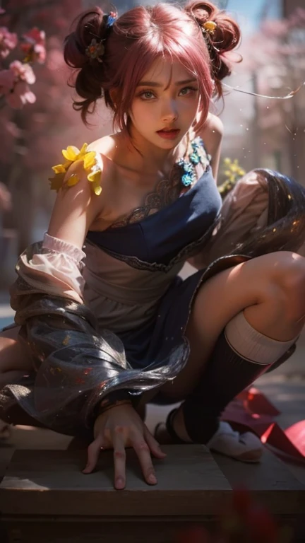 analog style, model shoot style,1 girl in the forest, (Cyberpunk:1.8, Cyberpunk landscape1.8), ((Cutest face: 1.8, Perfect face:1.3)), hair so long from head to toe, brown skin:1.5), (From top:1.2), Best quality, epicd (photo by lee jeffries, pores:1.5, colors, hyper details:1.5, film grain:1.4, hyper realistic : 1.5), Octane Rendering, Ultra-realistic realistic textures, Masterpiece, Unreal Engine 5, Extremely detailed CG Unity 8K wallpapers, Incredibly detailed photographs, Ultra-realistic lighting,(realistic: 1.3) (original: 1.2), masterpiece, best quality, hibiscus flower blooming on a gnarled branch on a gray background, fractal mandala background, in light orange and light beige style, minimalist images, photographic installations. , paleocore, green and crimson, hyperrealistic, poetic intimacy. masterpiece, best quality, colorful, LLTH, best quality, beautiful naked forest goddess, expressive eyes, perfect face, highly detailed, high resolution, (masterpiece), best quality, perfect face, 1 sexy girl, flowers , leaves, mandalas, fractal, girl in the forest, forest goddess, old antique clock floating, lamp hanging from tree, full body, black hair fused with gold, open legs, view of pubic hair, 1 sexy girl with see-through forest clothing, exposed breasts, see-through open t-shirt, mandala and flower tattoos, illustration, very delicate and beautiful, very detailed, CG, Unity, 8k wallpaper, huge file size, very wide lens, soft lighting, slight smile, transparent clothing showing naked body, beautiful vagina, vagina with soft hairs, well detailed eyes looking up, latin girl sitting on tree trunk, oil painting, latin tanned skin, full moon night sky, autumn leaves falling, autumn leaves in the wind, black and brown hair, long hair floating in the wind, girl looking at an old clock, nsfw,((sensual), (Extremely beautiful), (erotic:1.2) , (sublime: 1.0), (Extremely sensitive: 1.0),bare feet stepping on grass and flowers,