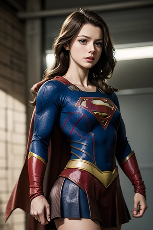 arafed woman in a superman costume posing for a picture, gal gadot as supergirl, gal gadot as hell lord, film still of gal gadot, hybrid of gal gadot, gal gadot, gal gadot, photo of the beauty gal gadot, candid photo of gal gadot, full body, big breast gal gadot, black Superman suit, big breast, smile,naked gal gadot, in the city ruins