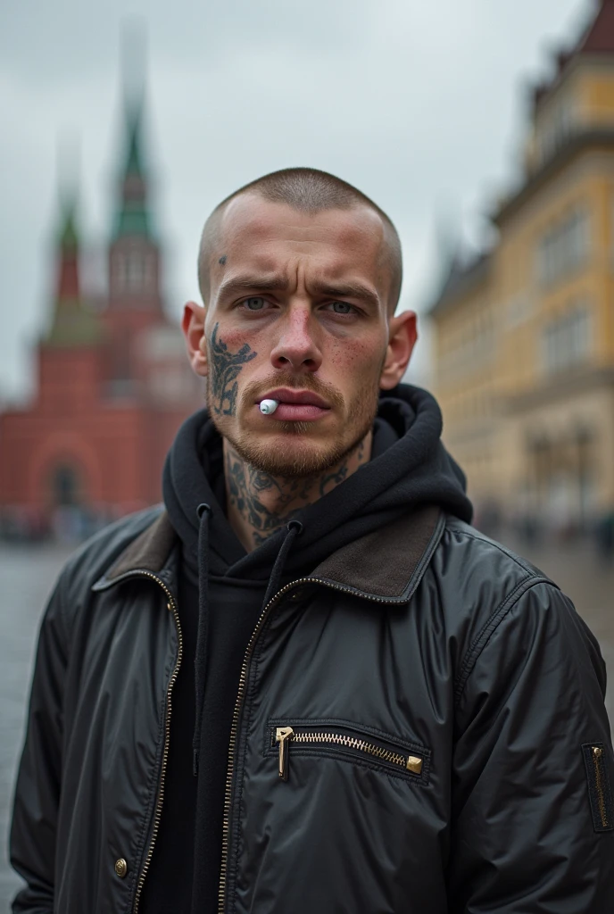 masterpiece, best quality, 1boy, 30 year old, chav, rough, dirty, Mancunian, mean, bully, druggie, skinhead, dude who stabbed me last week when I refused to give him a cigarette, (park background), rain, realistic, dramatic lighting, atmospheric, intricate detail