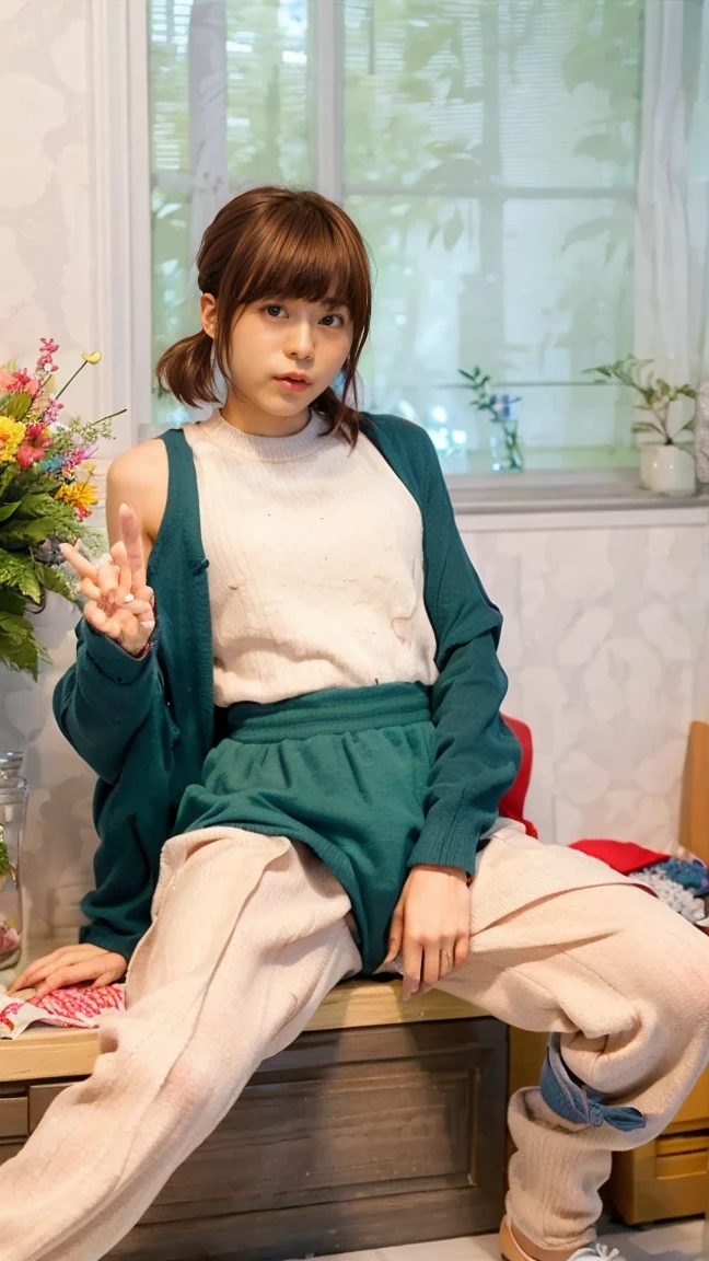 「Lofi Girl」in Studio Ghibli style、Please draw it on a rainy day setting.。Lofi Girl sits at a wooden desk、I'm reading a book by the window while listening to music on my bed.。she、Simple dresses and sweaters、They are wearing comfortable, casual clothing reminiscent of Ghibli characters.。Outside the window、The night view is expanding。