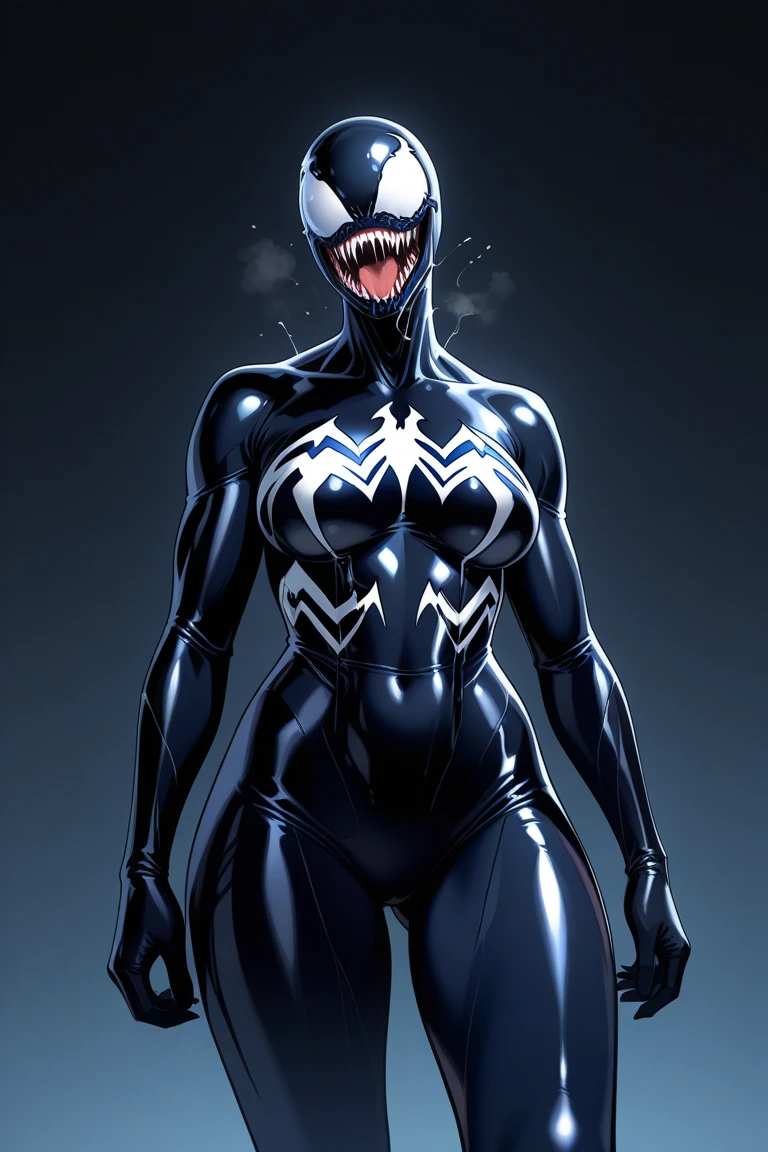 4K,realisticlying,Glamorous,The very detailed,There a girl in Dingcheng,White hair,Wearing a black Spider-Man costume,(Black and white:1.4) the night,symbiote,venomize,a large amount of mucus,she a spiderman,Black superhero theme,In front of the sky,Flushed complexion,( Open legs, camel-toe,, Vulvar shape:1.3),(GGCameltoe:1.3)Legs apart,25 age old,full bodyesbian