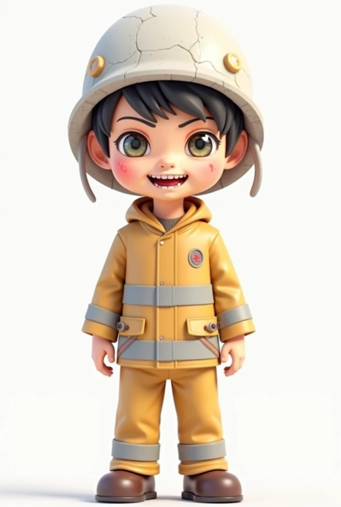 4--old  dressed in black firefighter's outfit with yellow reflective stripes, short black hair, determined look, confident smile, holding his fireman's helmet, anime. rpg , fantasy image --auto --s2