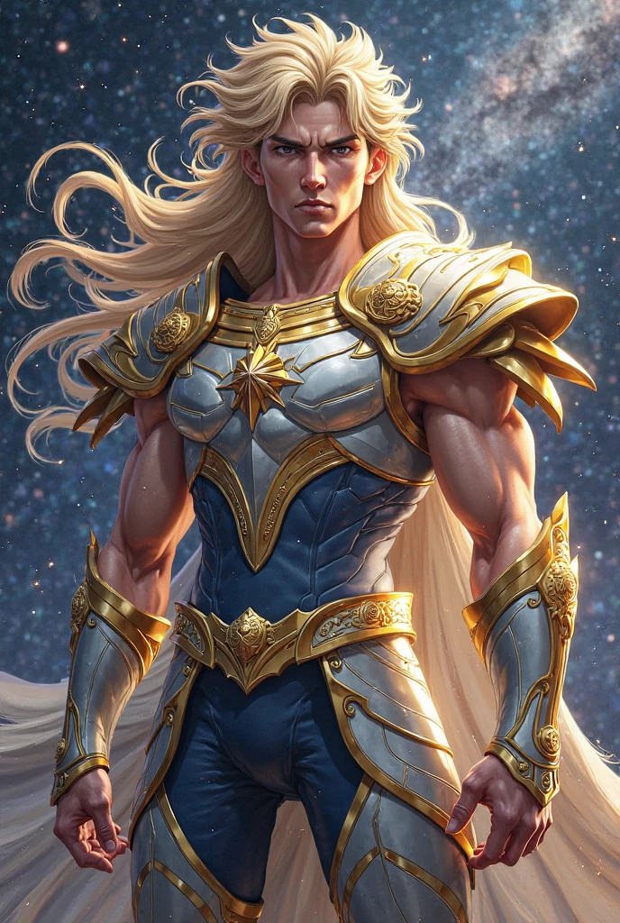 Cosmic, solar system, planets, aliean , warrior,Best quality,masterpiece,ultra high res,1man,whiskers,manly,red glowing eyes,strong body,solo,white hair,long hair,water,waves,lips,upper body,Take the sword.,The best hand,looking at viewer,strong gaze,dynamic shot