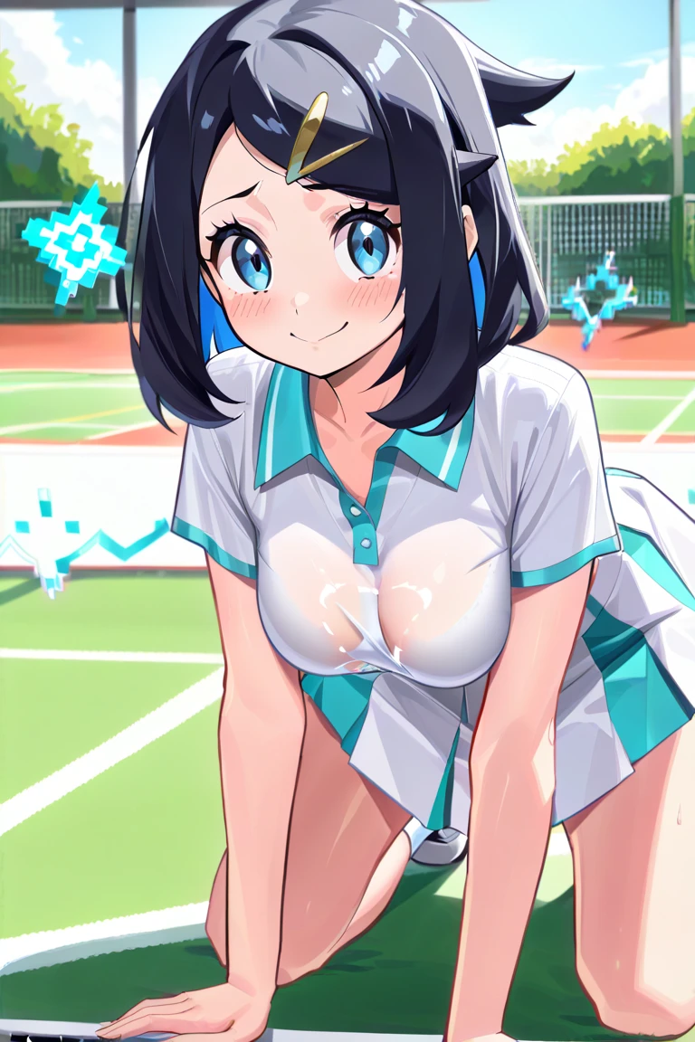 mastute piece,Best Quality,insanely detailed,8k cg,nsfw,
(shoot upper body:1.3),
(1girls:1.3),standing,looking at viewr,body in front,both arms behind back,(table-tennis-uniform:1.3),(bare breasts:1.1),(bare nipples:1.1),
break,
blush,shy,(ecstasy face),(trembling:1.2),break,(light green hair:1.2),
break,
perfect breasts,perfect teats,(open mouth:0.9),(large breasts:1.2),
(indoor-sports-field)、