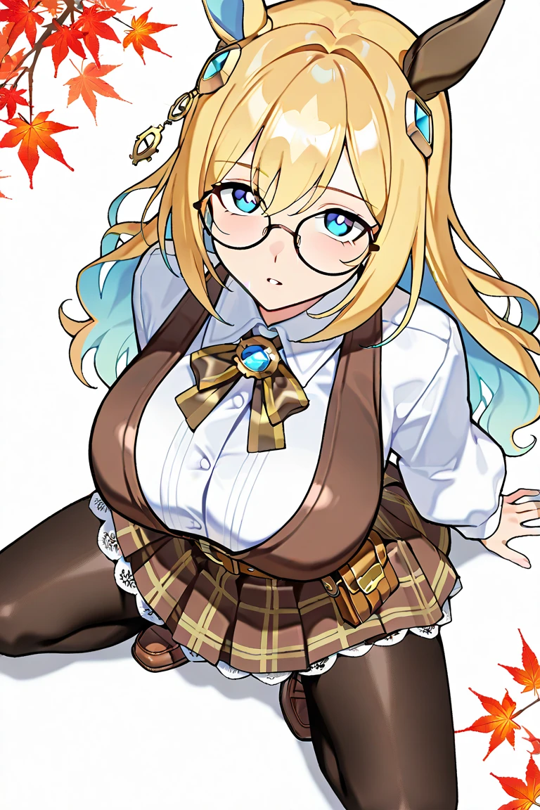 girl、high school student、Blonde、Hair that flies around、long hair、Orange eyes、Black-rimmed glasses、Thick thighs、（（G-Cup））、Make your breasts bigger、unconfident、Blushing（（highest quality））、Anime Style、Emphasize the chest、Pole、Bunny Costume、High leg、Rabbit Pose
