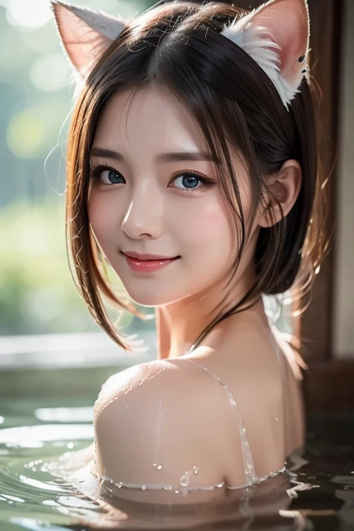 (Close up portrait of one naked girl with slender small breasts and twin-tailed hair:1.5)、(Naked cute girl with small smile in the onsen outside:1.3)、(Beautiful autumn foliage background:1.5)、(Beautiful full moon:1.3)、(Perfect Anatomy:1.3)、(No mask:1.3)、(complete fingers:1.3)、Photorealistic、photography、mastepiece、top-quality、high resolution delicate and pretty、face perfect、Beautiful detailed eyes、Fair skin、Real Human Skin、pores、((thin legs))、(Dark hair)