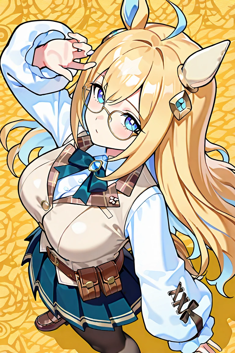 girl、high school student、Blonde、Hair that flies around、long hair、Orange eyes、Black-rimmed glasses、Thick thighs、((G-Cup))、Make your breasts bigger、unconfident、Blushing((highest quality))、Anime Style、Emphasize the chest、Pole、Bunny girl
