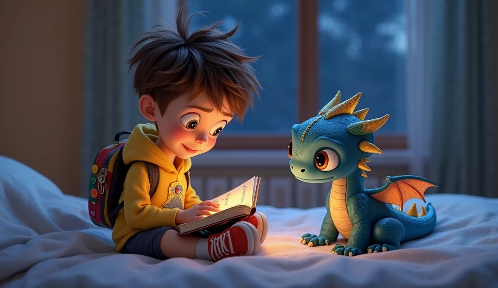In a quiet neighborhood, there was a man named Lucas who loved to play. He had many toys, but he missed having someone to share his adventures with. One night, while in bed, Lucas made a special request: "I would like to have a friend to play with every day."
The next day, something magical happened. When Lucas woke up, found a new friend by your side. It was a little blue dragon named Flin, with shiny scales and a friendly smile.
"Hello, Lucas!" said Flin in a soft voice. "Eu sou Flin, Your Imaginary Friend. I'm here to live many adventures with you!"