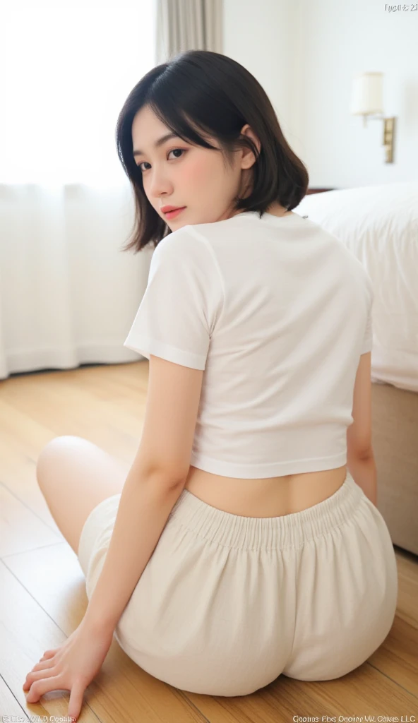 8k, masterpiece, best quality, textured skin, a beautiful japanese women in a white shirt and a short plaided skirt, short height, 145cm, body, cute, cute pose, pretty, detailed face, detailed eyes, detailed body, shiny skin