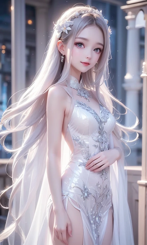 Masterpiece, best quality, 1girl, female focus, silver hair, straight hair, long hair, golden eyes, bright eyes, sparkling eyes, simple dress, white skin, pink lips, thin lips, sharp look.