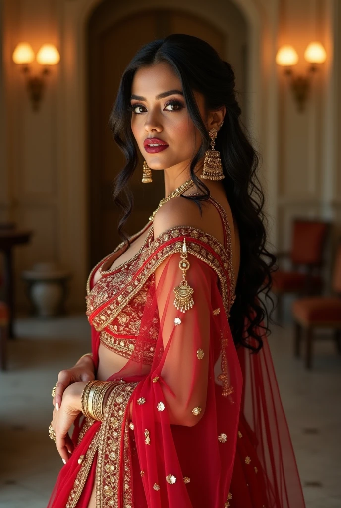 Nude Indian transwomen big breast hot face sexy pose background of full flower full cover photo ultra photo unique photo beautiful sunrise glamour saree red saree Indian jewels perfect figure