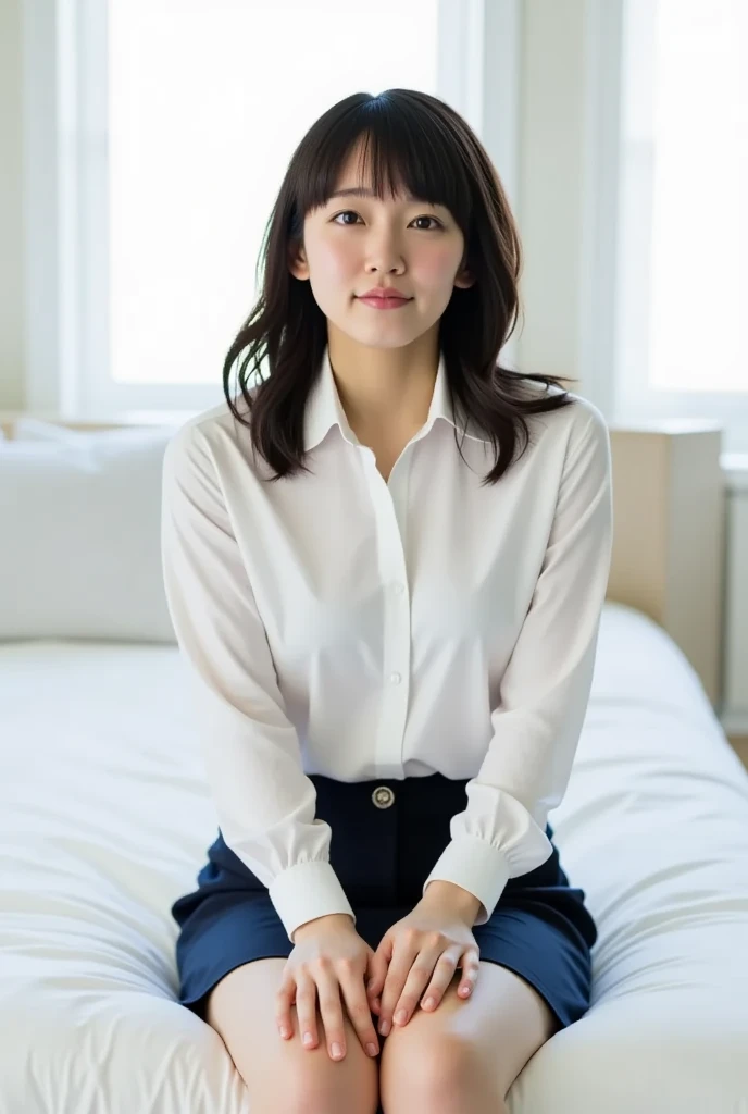 ((lying:1.5)), ((lying:1.5)), ((lying:1.5)), ((lying:1.5)), ((overhead shot:1.5)), ((overhead shot:1.5)), ((overhead shot:1.5)), ((Supine Position:1.5)), ((Photographed from directly above:1.5)), ((take a photo from directly above:1.5)), ((From above:1.5)), ((Photographed from directly above:1.5)), ((on bed:1.5)), ((on bed:1.5)), ((Hotel Bed:1.5)).
((beautiful straight black long hair:1.5)), ((beautiful straight black long hair:1.5)), (bangs:1.7), (small natural breasts:1,7), ((flat chest:1.8)).
((one woman,1 female)), ((wearing a transparent white blouse:1.5)), ((mini skirt:1.5)).
((looking at viewer:1.5)), ((look into the viewer's eyes:1.5)), ((Looking into the camera:1.5)), ((Viewer's line of sight:1.5)), ((Elderly face:1.5)), ((crying:1.5)), ((crying:1.5)), ((shy:1.5)), ((shy:1.5)), ((shame:1.5)), ((blush:1.5)), strong maternal qualities, Staring at this, Face is close, Staring at this, Ultra-fine, Beautiful Hair, Transparent Photo, Have a look at this, Perfect Fingers, Perfect Face, Detailed Background, Fair skin, Translucent white skin, Perfect Fingers, Detailed Background, Highest quality, very High resolution, Perfect Anatomy, High resolution, RAW color photos, Professional photography, Very delicate, Very detailed, Finely detailed, Large file size, Best image quality, 16K, Award-winning works, Tabletop, Professional Photography,