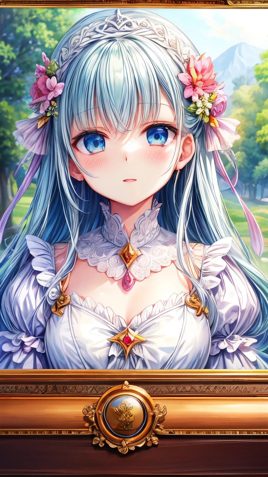 a cute white cat girl, detailed perfect facial features, beautiful detailed eyes, beautiful detailed lips, extremely detailed eyes and face, long eyelashes, flowing white hair, cat ears, elegant dress, outdoor forest background, sunlight, colorful flowers, vibrant colors, (best quality,4k,8k,highres,masterpiece:1.2),ultra-detailed,(realistic,photorealistic,photo-realistic:1.37),intricate details,digital art,fantasy,highly detailed