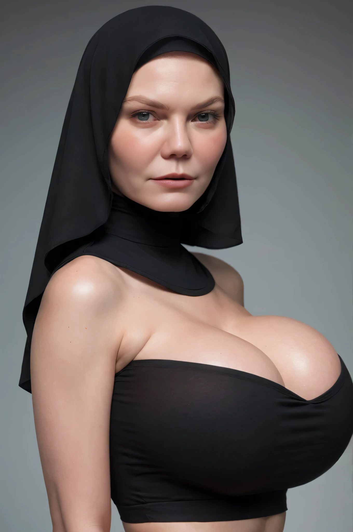 Skinny, green fluorescence Strapless Jumbo (Fatty), adorable, (1 girl), (face to face), , baby face, sad, half body portrait, (face details: 1), (eye details: 1), ((big breasts Solid:1.54)). wearing translucent (transparent) transparency (soft short t-shirt cropped:1.2) , hijab, .. Cute posed. proportional body. Ultra High Res. realistic: 1.4, UHD, view from side seductive pose, (Kirsten Dunst:1.3), (Dark black Lipstick:1.2), (sad face expressions:1.3) LITTLE SMALL GIRLS, LITTLE SMALL GIRLS, LITTLE SMALL GIRLS, (shine dark black tone skin:1.7), (milf:1.9)
