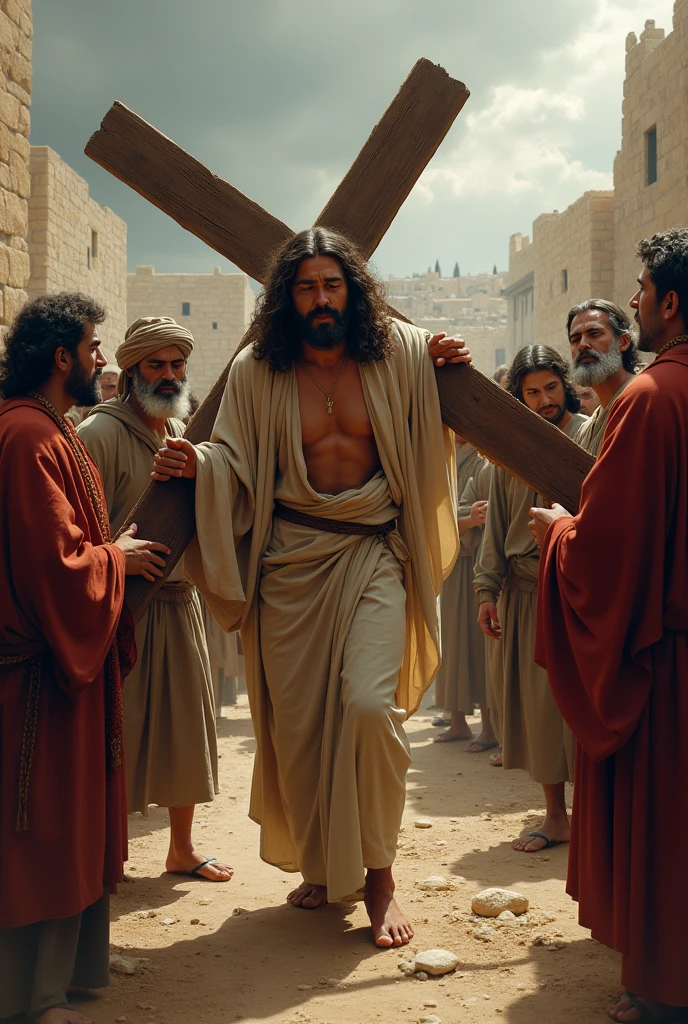 People 2,000 years ago in Jerusalem crucifying Jesus, the holy and Just, the people's faces are full of joy at seeing the pain on Jesus' face, even with pain, I'm bleeding, nothing speaks