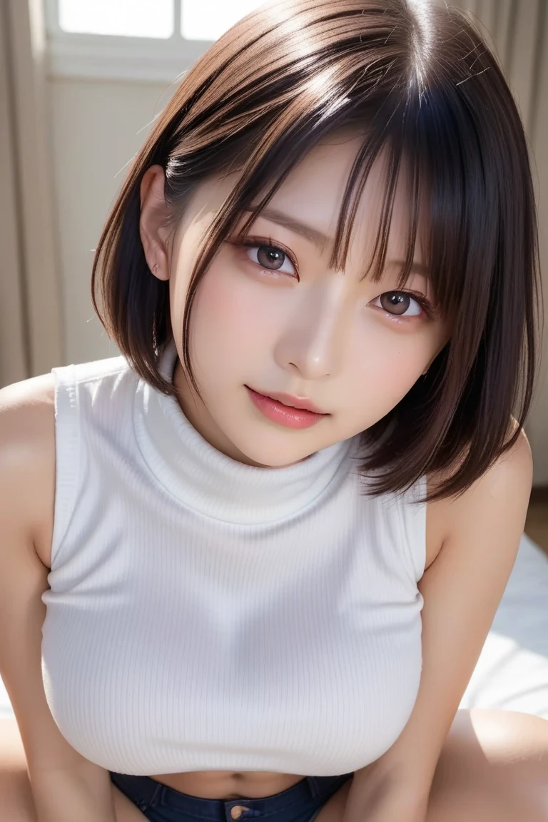 (Anatomically correct, Perfect body:1.3), Professional Writing、Detailed workmanship、(High resolution:1.2)、photo sculpture、8k, High resolution、(RAW Photos, Realistic:1.2)、highest quality, masterpiece, Slim figure、High resolutionの顔、(the face is in focus、High resolutionの目, Watery eyes)、(Concentrated, Symmetrical pupils:1.2)、High quality and beautiful skin、Firm Skin、Very large breasts、Natural Makeup、Gloss Lip, High-definition hair texture, (Japanese women、high school girl:1.3)、16 years old、(short hair:1.3), Unparalleled beauty、break (High School Uniform:1.3) break in the classroom, (Very embarrassed, blush:1.3)、(Shooting from the sky:1.2), (View your viewers:1.2), (Blowjob:1.2), (((penis:1.2)))、(((Exposing her breasts)))、(((exposing nipples)))、