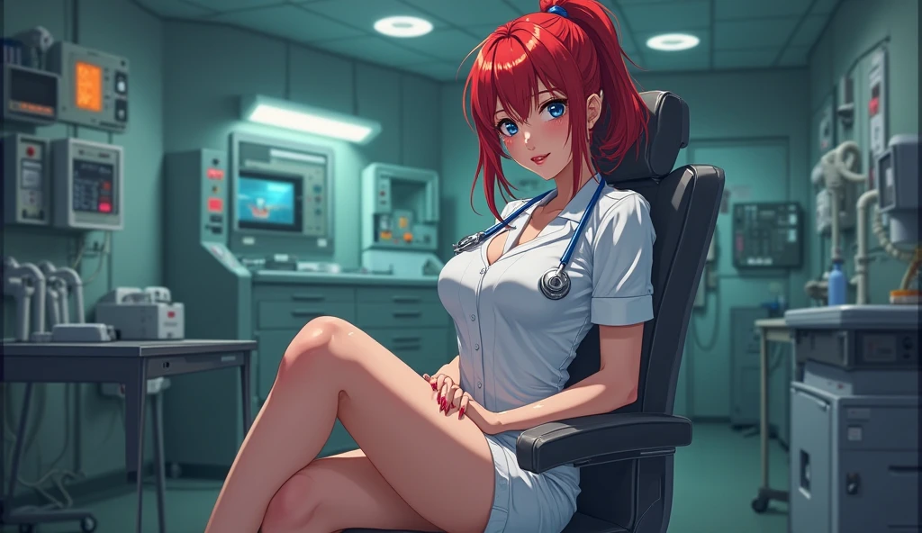 uniform,nurse uniform,hospital, latex nurse suit,nurses,busty,elbow gloves,labcoat,gingerhair woman,white eyes , gigantic boobs ,medical instruments,asian nurse,two nurses,speculum,examination room,oversize boobs, ,big ass ,strap on, lay on table ,legs spreaded,giving birth,gyno chair , dentist,